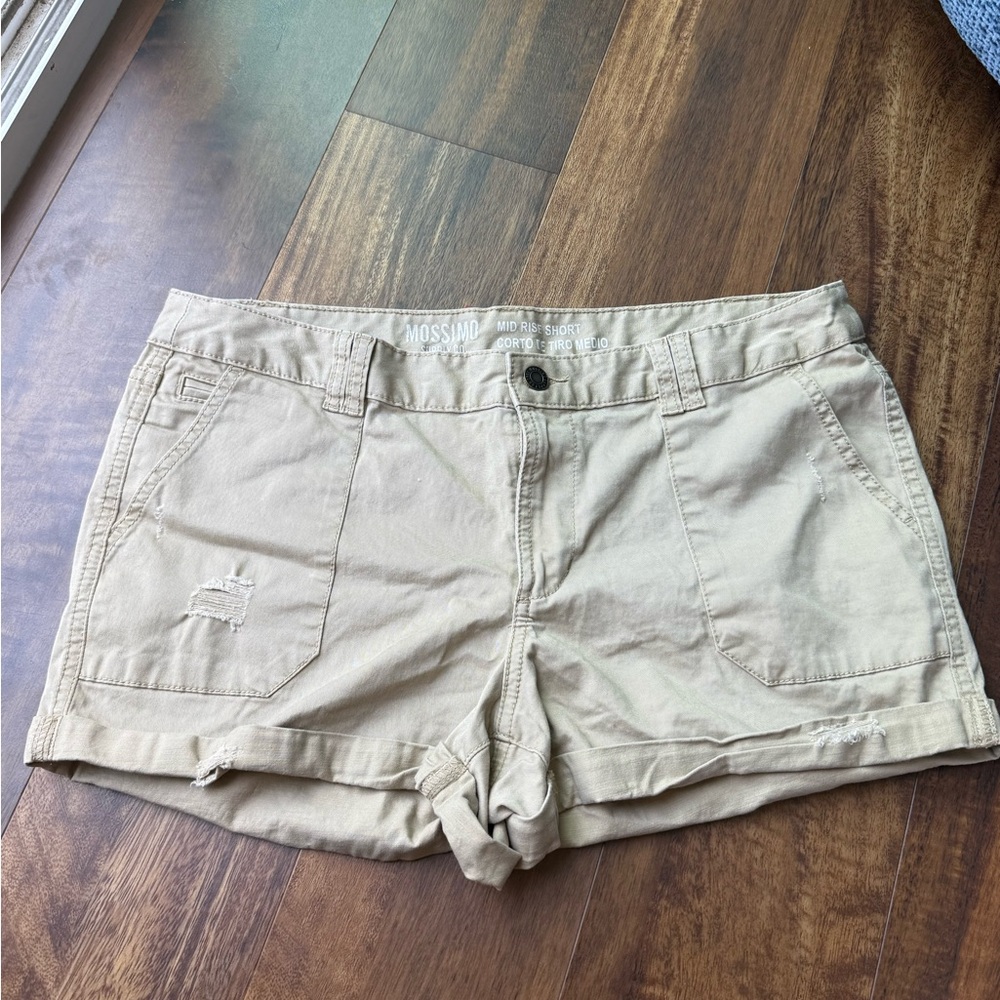 Mossimo Mid Rise Distressed Khaki Shorts Size 10